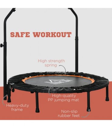 40" Foldable Mini Fitness Trampoline Rebounder Adjustable Foam Handle HOMCOM