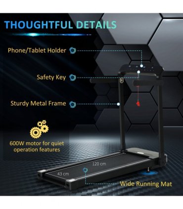 1.85HP Foldable Electric Treadmill Fitness Safety Lock LED screen-Black HOMCOM