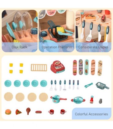 50 Pcs Kids Kitchen Play set Pretend Trolley Cart Toys for Age 3-6
