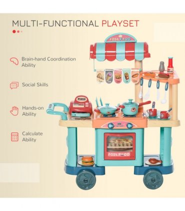 50 Pcs Kids Kitchen Play set Pretend Trolley Cart Toys for Age 3-6