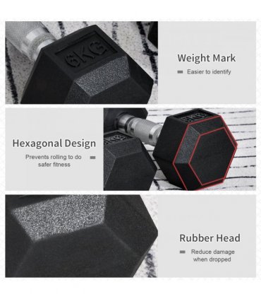 Hexagonal Dumbbells Kit Weight Lifting Exercise for Home Fitness 2x6kg HOMCOM
