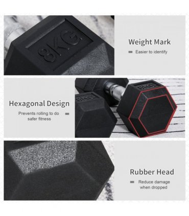 Hexagonal Dumbbells Kit Weight Lifting Exercise for Home Fitness 2x8kg HOMCOM