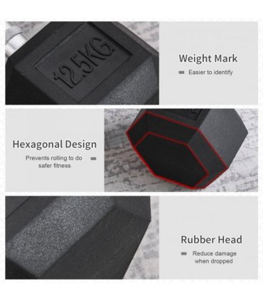 12.5KG Single Rubber Hex Dumbbell Portable Hand Weights for Home Gym HOMCOM