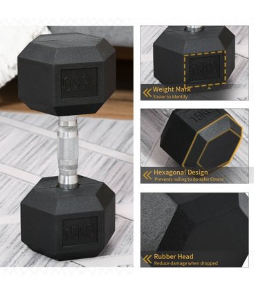 15KG Single Rubber Hex Dumbbell Portable Hand Weights Home Gym HOMCOM