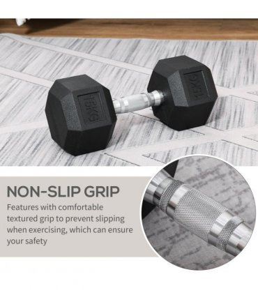 15KG Single Rubber Hex Dumbbell Portable Hand Weights Home Gym HOMCOM