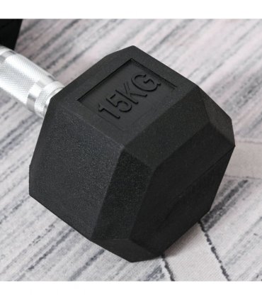 15KG Single Rubber Hex Dumbbell Portable Hand Weights Home Gym HOMCOM