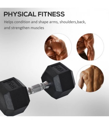 15KG Single Rubber Hex Dumbbell Portable Hand Weights Home Gym HOMCOM
