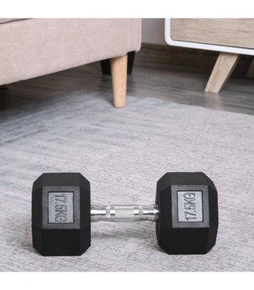 17.5KG Single Rubber Hex Dumbbell Portable Hand Weights Home Gym HOMCOM