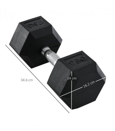 17.5KG Single Rubber Hex Dumbbell Portable Hand Weights Home Gym HOMCOM