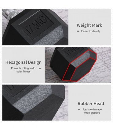 17.5KG Single Rubber Hex Dumbbell Portable Hand Weights Home Gym HOMCOM
