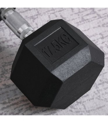 17.5KG Single Rubber Hex Dumbbell Portable Hand Weights Home Gym HOMCOM