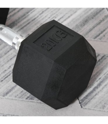 20KG Single Rubber Hex Dumbbell Portable Hand Weights Dumbbell Home Gym HOMCOM