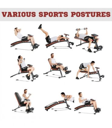 Foldable Dumbbell Bench Weight Training 7 Incline Adjustable Workout Black, Red