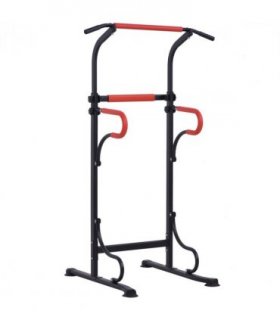 Steel Multi-Use Exercise Power Tower Station Adjustable Height w/ Grips - Black