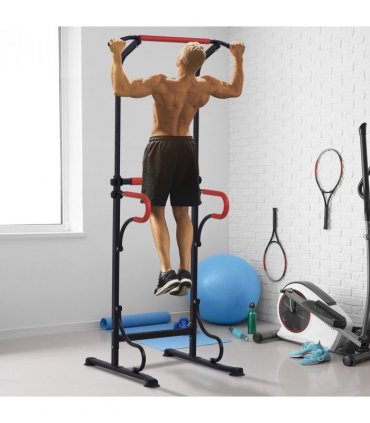 Steel Multi-Use Exercise Power Tower Station Adjustable Height w/ Grips - Black