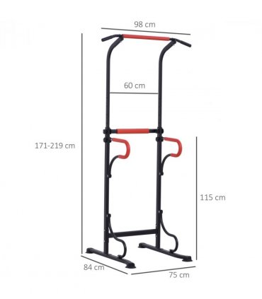 Steel Multi-Use Exercise Power Tower Station Adjustable Height w/ Grips - Black