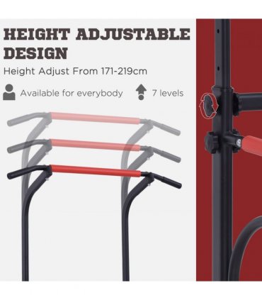 Steel Multi-Use Exercise Power Tower Station Adjustable Height w/ Grips - Black