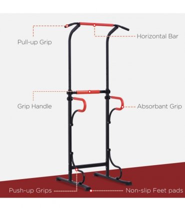 Steel Multi-Use Exercise Power Tower Station Adjustable Height w/ Grips - Black