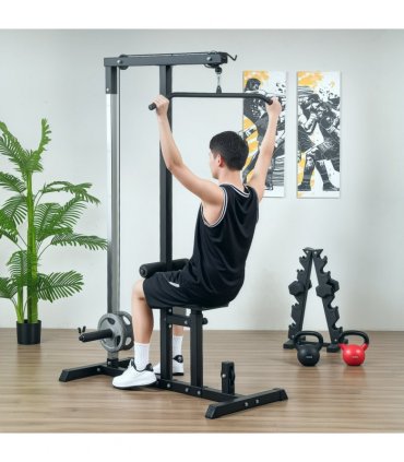 Exercise Pulldown Machine Power Tower with Adjustable Seat Cables HOMCOM