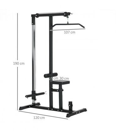 Exercise Pulldown Machine Power Tower with Adjustable Seat Cables HOMCOM