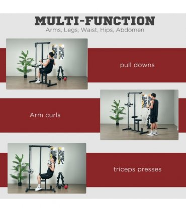Exercise Pulldown Machine Power Tower with Adjustable Seat Cables HOMCOM