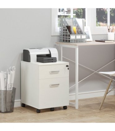 Filing Cabinet White Particle Board 54.6H x 40W x 45Dcm 2-Drawer Locking Office