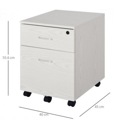 Filing Cabinet White Particle Board 54.6H x 40W x 45Dcm 2-Drawer Locking Office