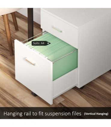 Filing Cabinet White Particle Board 54.6H x 40W x 45Dcm 2-Drawer Locking Office