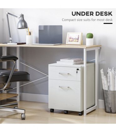 Filing Cabinet White Particle Board 54.6H x 40W x 45Dcm 2-Drawer Locking Office