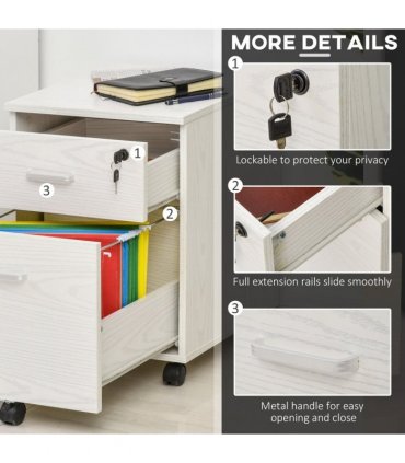 Filing Cabinet White Particle Board 54.6H x 40W x 45Dcm 2-Drawer Locking Office
