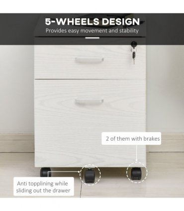 Filing Cabinet White Particle Board 54.6H x 40W x 45Dcm 2-Drawer Locking Office