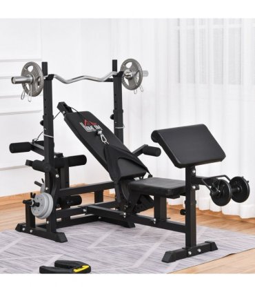 Multi-Exercise Full-Body Weight Bench with Bench Press & Leg Extension HOMCOM