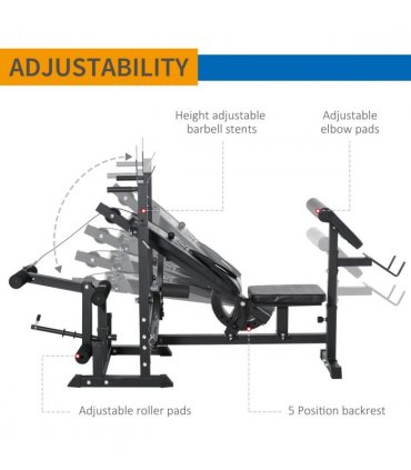 Multi-Exercise Full-Body Weight Bench with Bench Press & Leg Extension HOMCOM