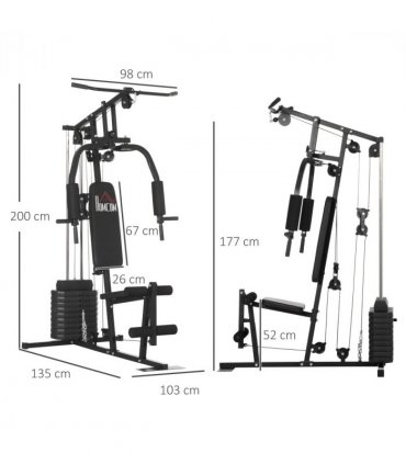 Multi-Gyms Black Steel 200H x 135L x 103Wcm 45kg Weights Full Body Workout