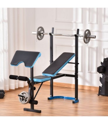 Adjustable Weight Bench with Leg Developer Barbell Rack Black Steel