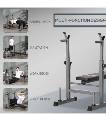 Adjustable Weight Bench Foldable with Barbell Rack and Dip Station