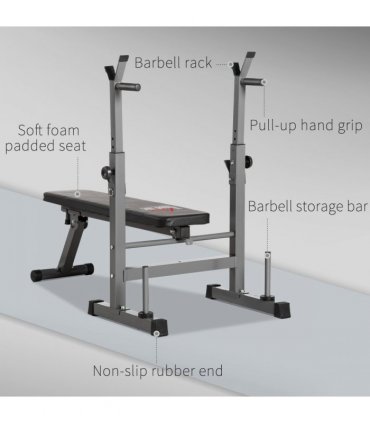 Adjustable Weight Bench Foldable with Barbell Rack and Dip Station