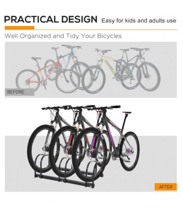 Bike Parking Rack Bicycle Locking Storage Stand for 3 Cycling Black HOMCOM