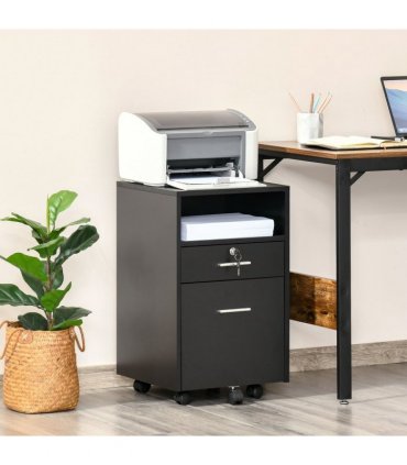 Mobile File Cabinet Black 65H x 39.5W x 40Dcm Lockable Documents Storage