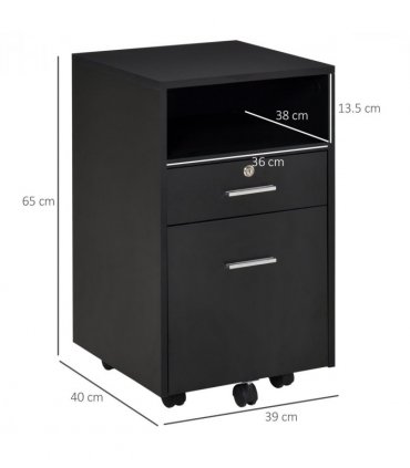 Mobile File Cabinet Black 65H x 39.5W x 40Dcm Lockable Documents Storage