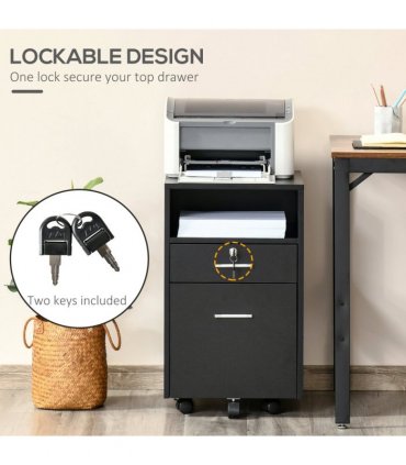 Mobile File Cabinet Black 65H x 39.5W x 40Dcm Lockable Documents Storage