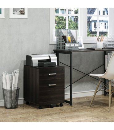 Filing Cabinet Black Particle Board 54.6H x 40W x 45Dcm 2-Drawer Locking Office