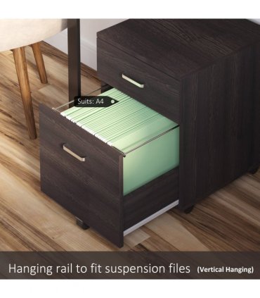 Filing Cabinet Black Particle Board 54.6H x 40W x 45Dcm 2-Drawer Locking Office