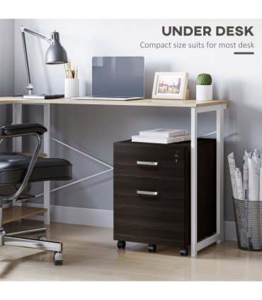 Filing Cabinet Black Particle Board 54.6H x 40W x 45Dcm 2-Drawer Locking Office