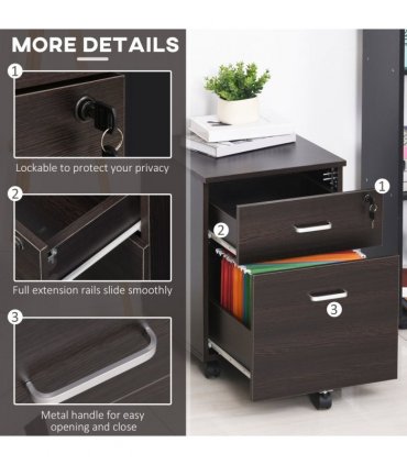 Filing Cabinet Black Particle Board 54.6H x 40W x 45Dcm 2-Drawer Locking Office