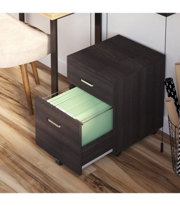 Filing Cabinet Black Particle Board 54.6H x 40W x 45Dcm 2-Drawer Locking Office