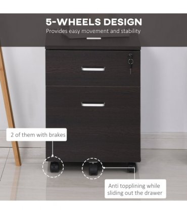 Filing Cabinet Black Particle Board 54.6H x 40W x 45Dcm 2-Drawer Locking Office