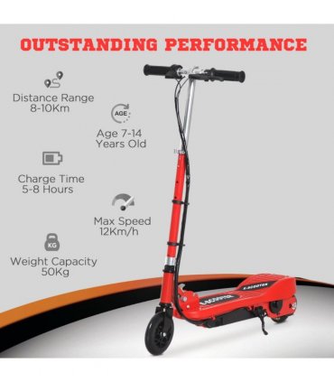 Kids Electric Scooter Folding Red 74Lx36Wx73-91H 50kg Steel PP 12km/h 8HRS