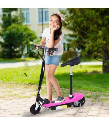 Kids Foldable Electric Powered Scooter Metal Pink 76L x 38W x 86-96Hcm