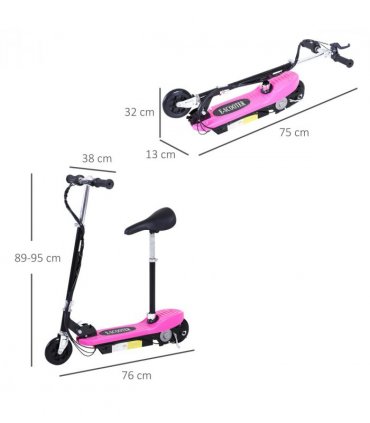 Kids Foldable Electric Powered Scooter Metal Pink 76L x 38W x 86-96Hcm